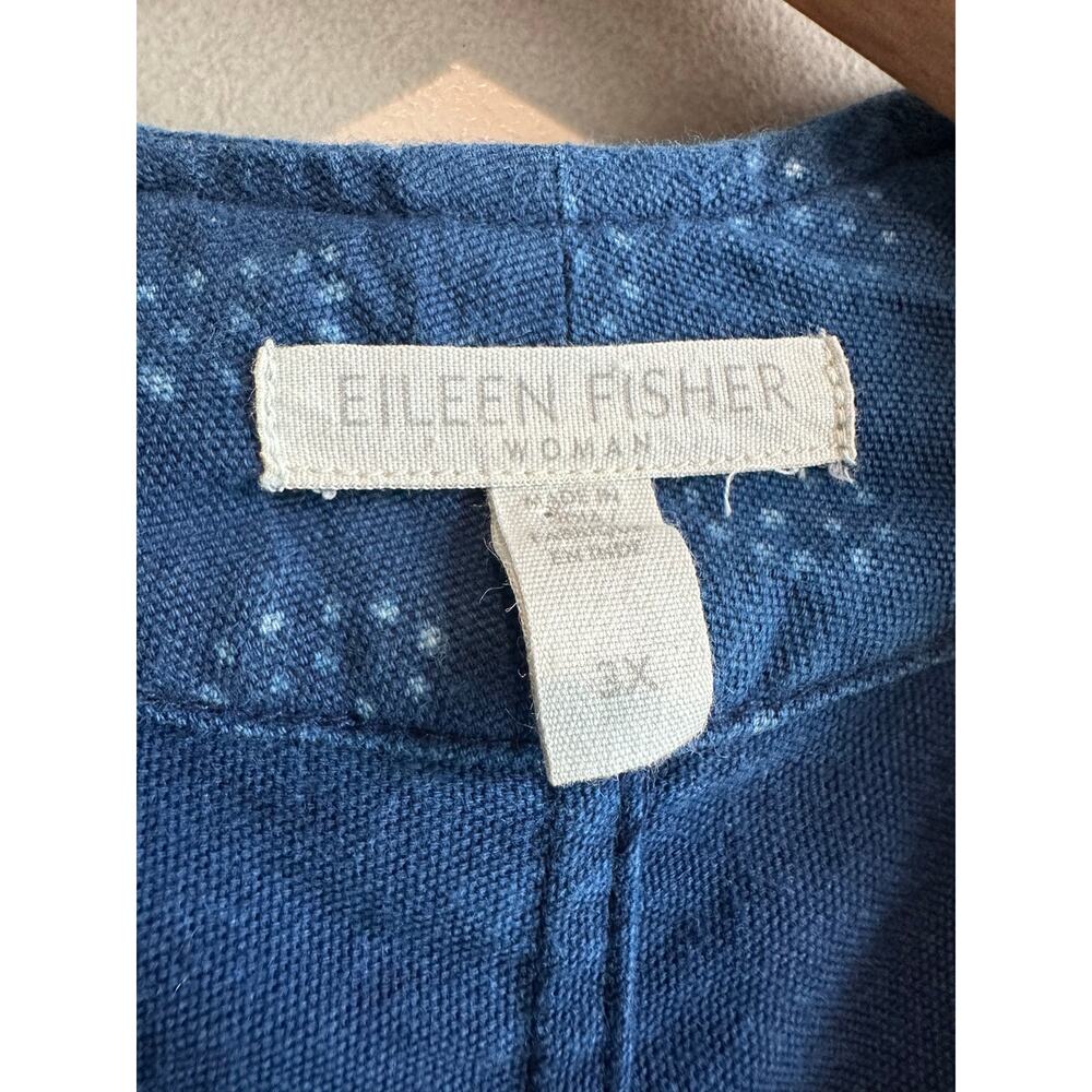 Eileen Fisher Block Printed Organic Cotton Kimono Jacket Denim Blue 3X - Picture 2 of 8